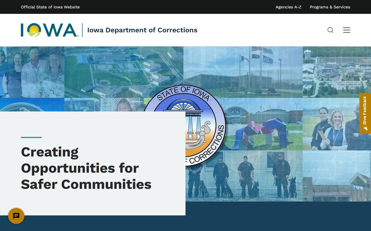 Iowa Department of Corrections homepage for Iowa inmate population records