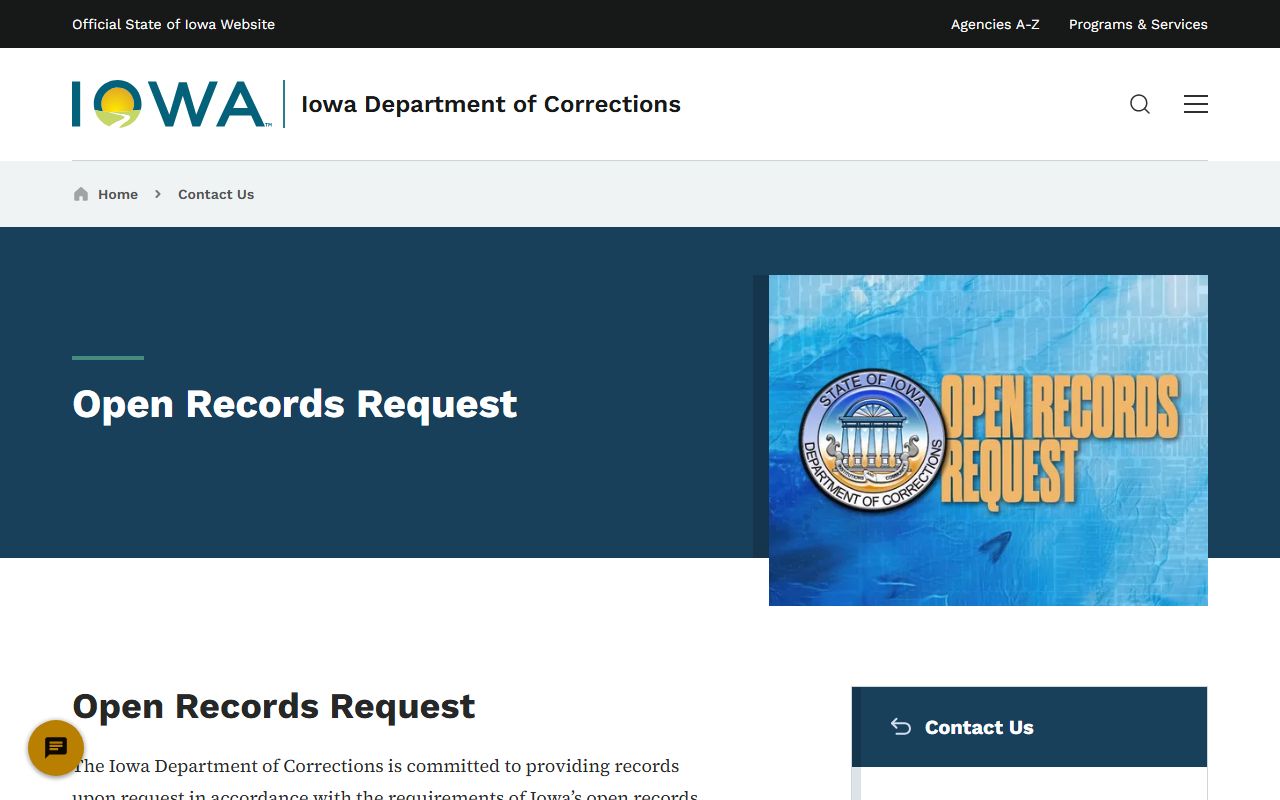 IDOC open records request page for Iowa inmate records access